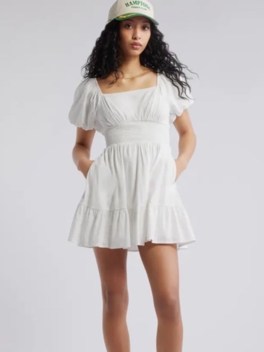 NWT Nordstrom BP Tiered Puff Sleeve Dress White smocked short mini dress M